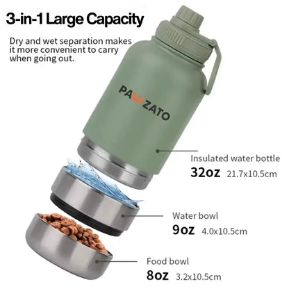 3 - in - 1 Stainless Steel Pet Bottle - Pawzato Bottle
